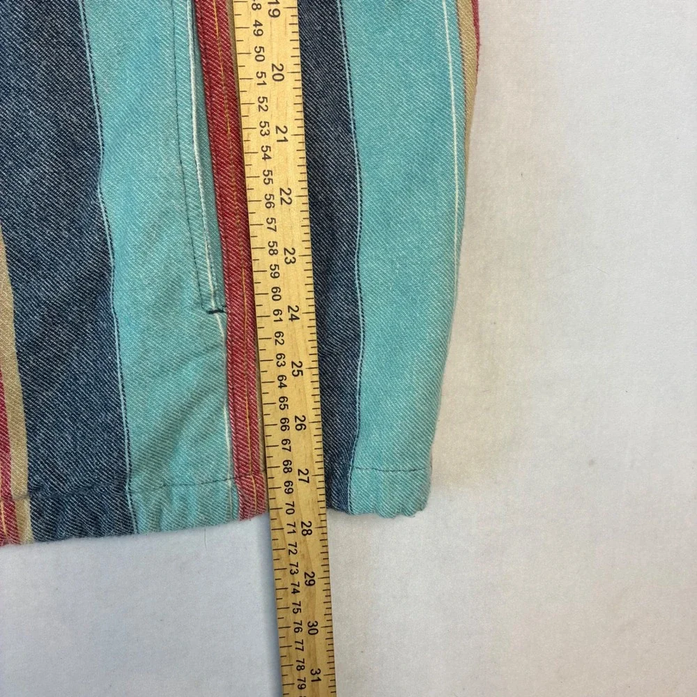 Quiksilver Baja Hoodie Men S Teal Blue Red Striped Pullover Anorak Surf Shirt
